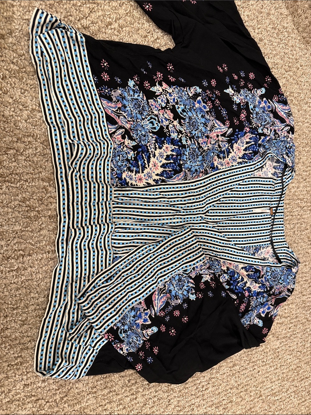 Free People Black Floral & Blue-Striped Tunic